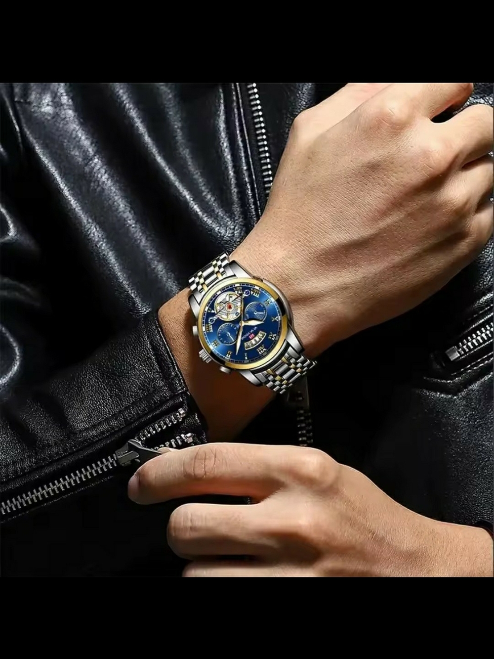 Men's Luxury Style Two-Tone Stainless Steel Watch – Blue Dial Water resistance